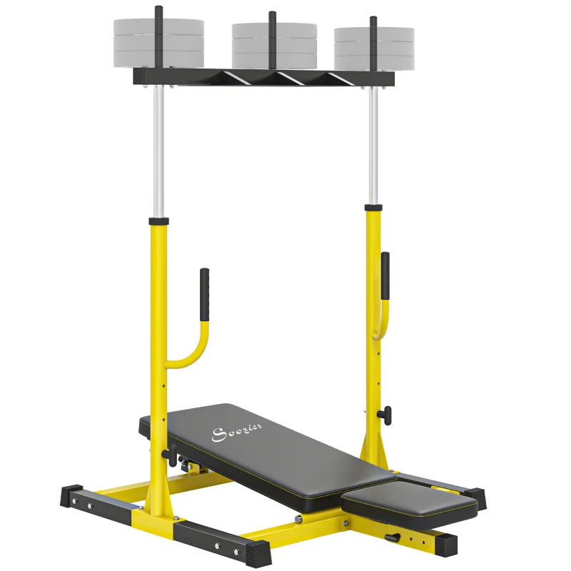 Soozier Vertical Leg Press Machine With Adjustable Leg, Back, And Head Positions, 1 Standard Plate Compatible, Yellow