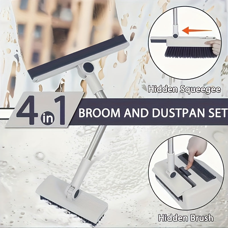 Broom And Dustpan Set 4-in-1 Multi-functional Cleaning Set Adjustable Sweeping And Water-scrubbing Broom