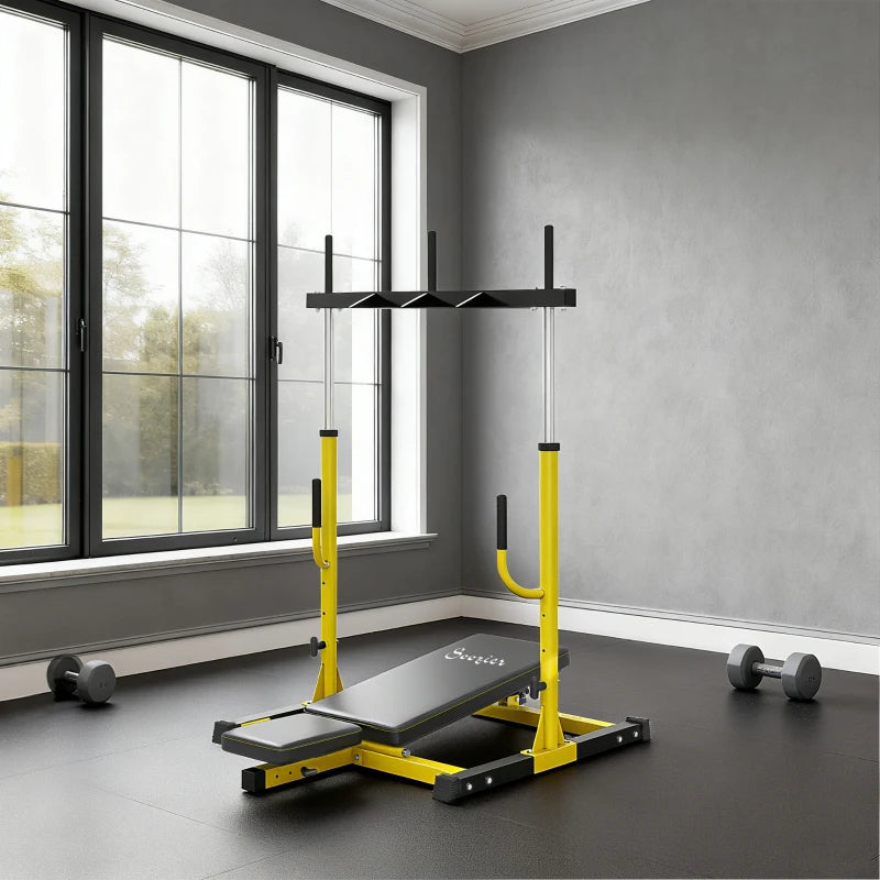 Soozier Vertical Leg Press Machine With Adjustable Leg, Back, And Head Positions, 1 Standard Plate Compatible, Yellow