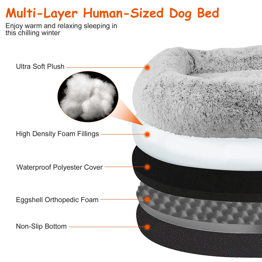 Large Foldable Human Size Dog Bed With Pillow, Washable, Zipped Removable Cover For Pets