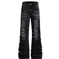 Mens Niche Designer-style Heavy-pleated Textured Denim Jeans