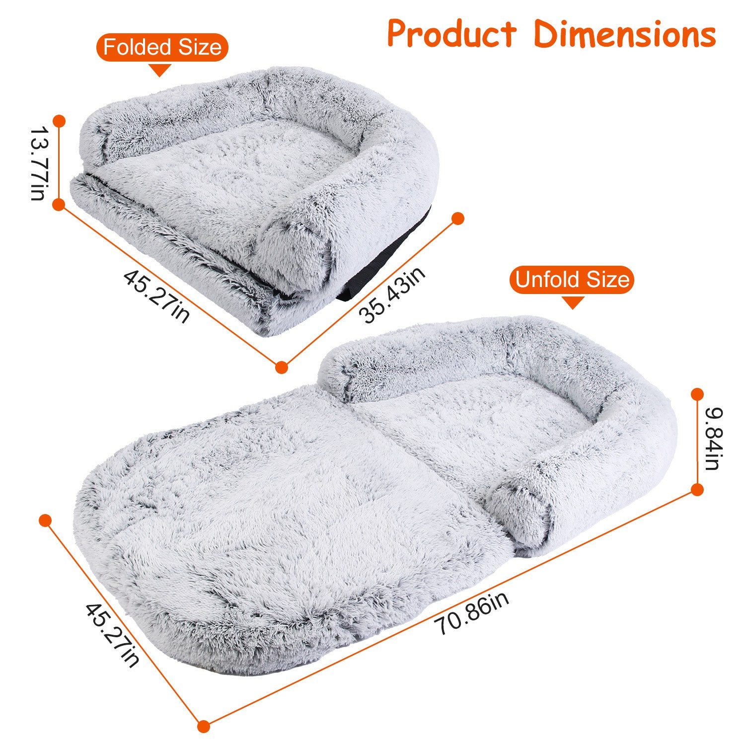 Large Foldable Human Size Dog Bed With Pillow, Washable, Zipped Removable Cover For Pets