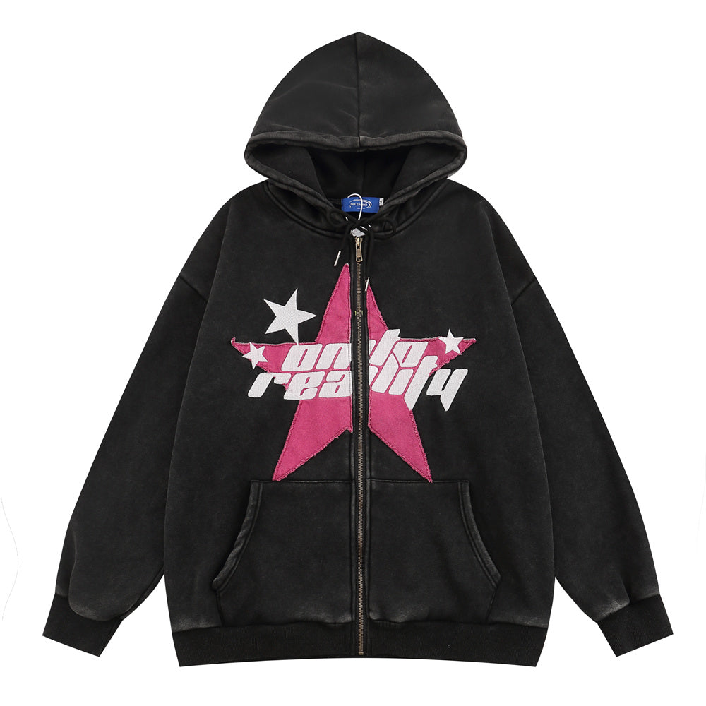 High Street Five-pointed Star Hooded Cardigan Sweater