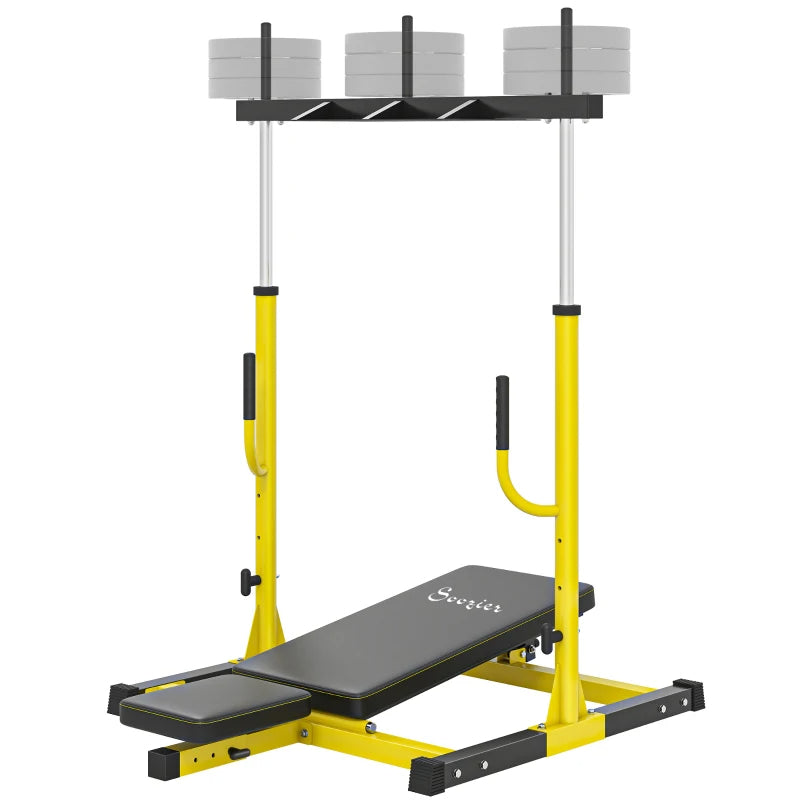 Soozier Vertical Leg Press Machine With Adjustable Leg, Back, And Head Positions, 1 Standard Plate Compatible, Yellow