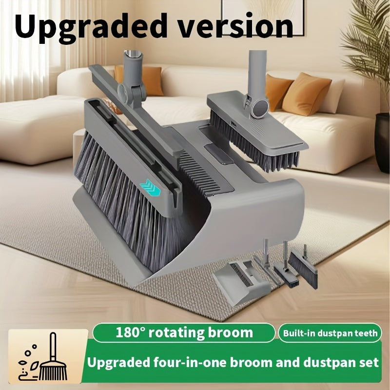 Broom And Dustpan Set 4-in-1 Multi-functional Cleaning Set Adjustable Sweeping And Water-scrubbing Broom
