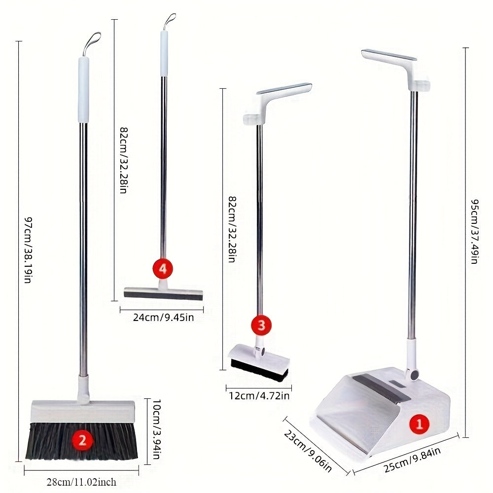 Broom And Dustpan Set 4-in-1 Multi-functional Cleaning Set Adjustable Sweeping And Water-scrubbing Broom