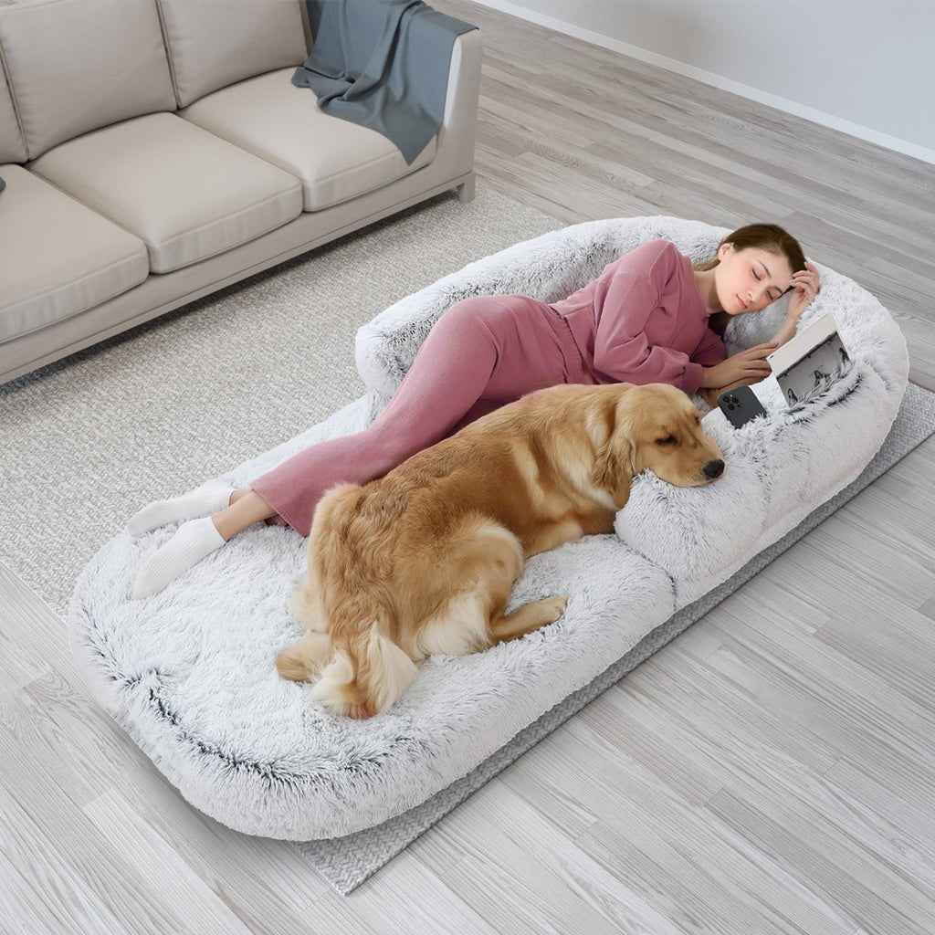 Large Foldable Human Size Dog Bed With Pillow, Washable, Zipped Removable Cover For Pets