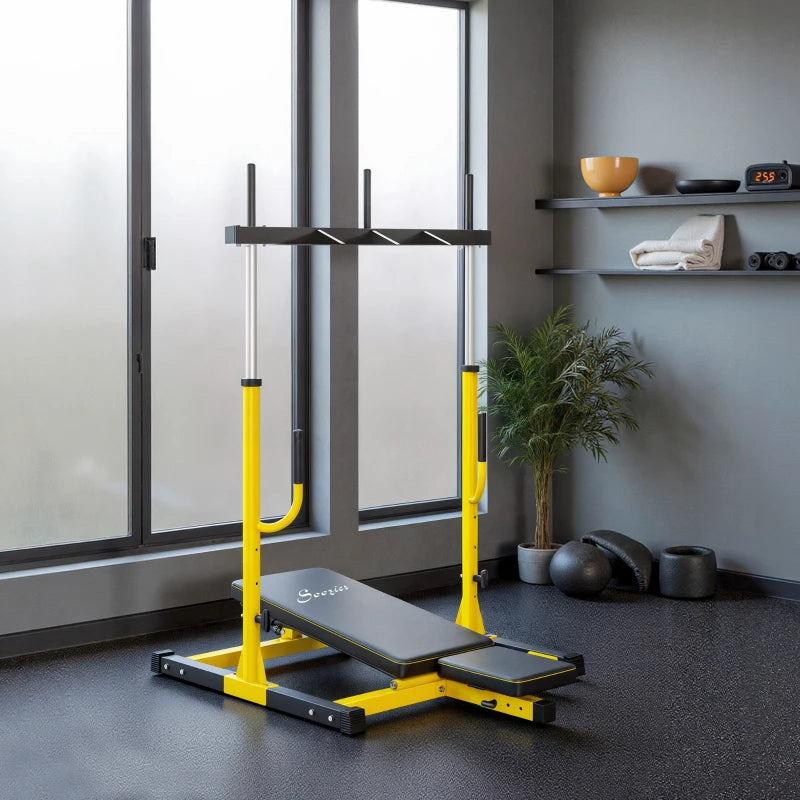 Soozier Vertical Leg Press Machine With Adjustable Leg, Back, And Head Positions, 1 Standard Plate Compatible, Yellow