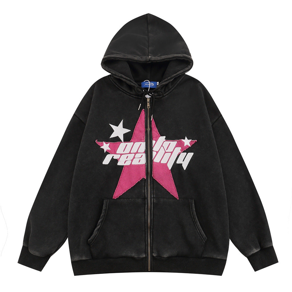 High Street Five-pointed Star Hooded Cardigan Sweater